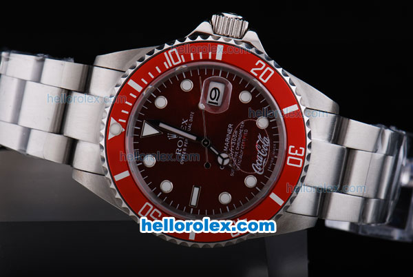 Rolex Submariner Oyster Perpetual Date Automatic with Red Bezel,Red Brown Dial and White Round Bead Marking-Small Calendar - Click Image to Close